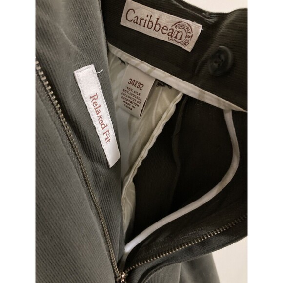 Caribbean Men’s Corded Pants 32/34 Grey Relaxed 2 Pleat Textured 70% Silk New - Picture 4 of 10